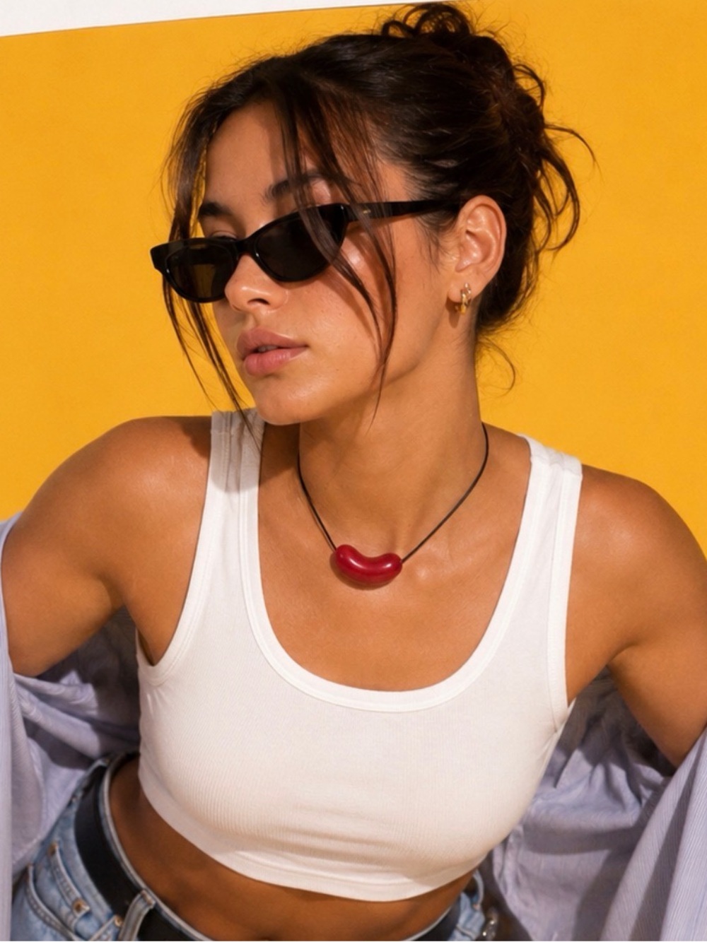 ADEMI Red Bean Pendant Necklace on Black Cord